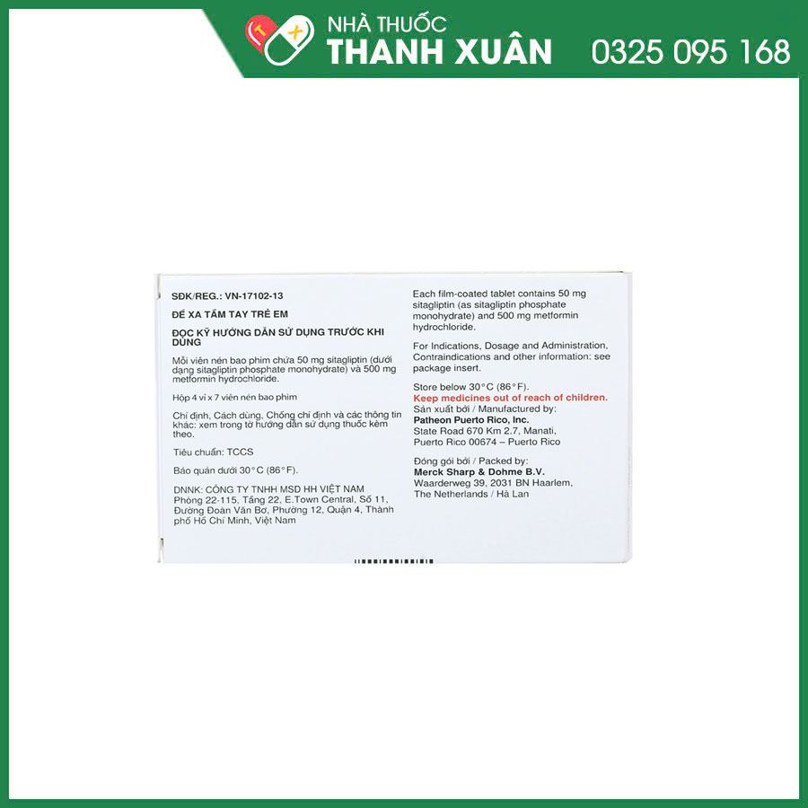 Janumet 50mg/500mg thuốc điều trị đái tháo đường týp 2